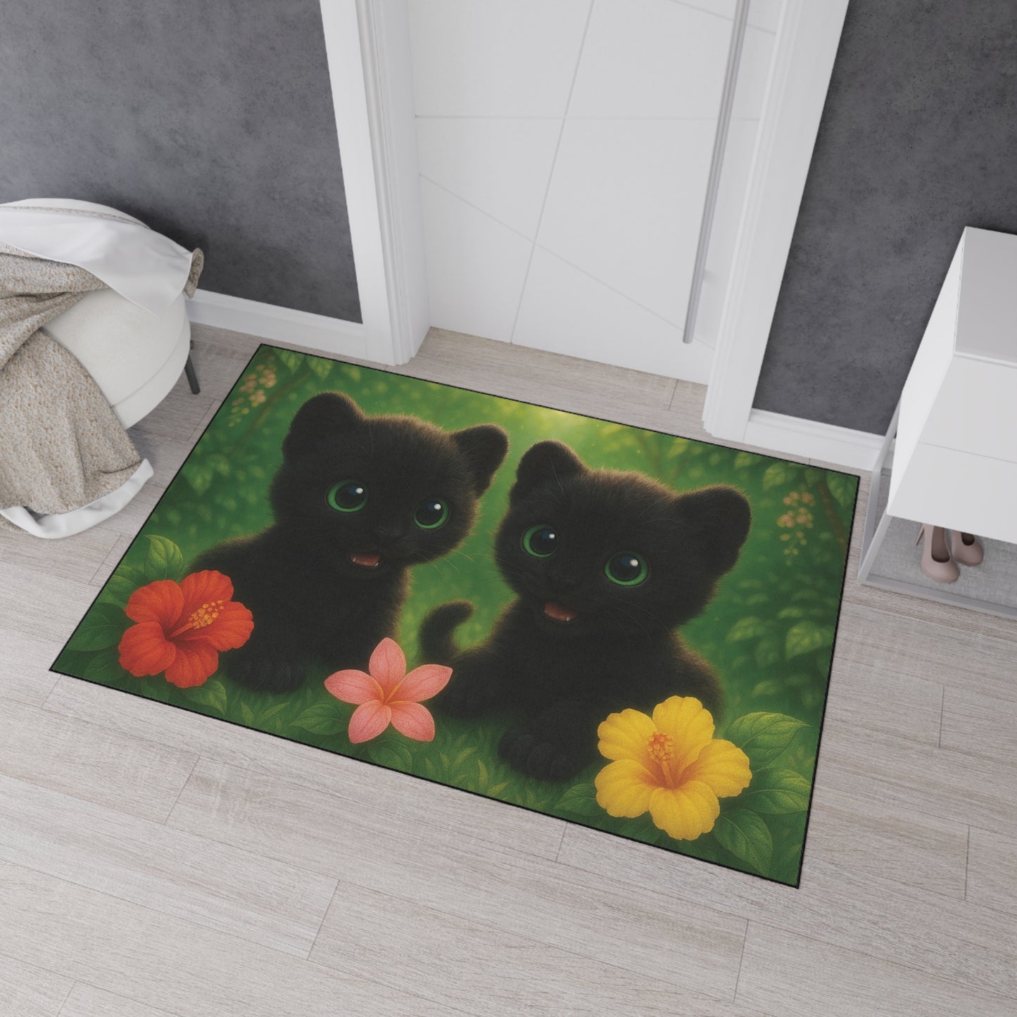 Heavy Duty Floor Mat, 5 Sizes – Tropical Area Rug for Home Décor / Baby Black Panthers
