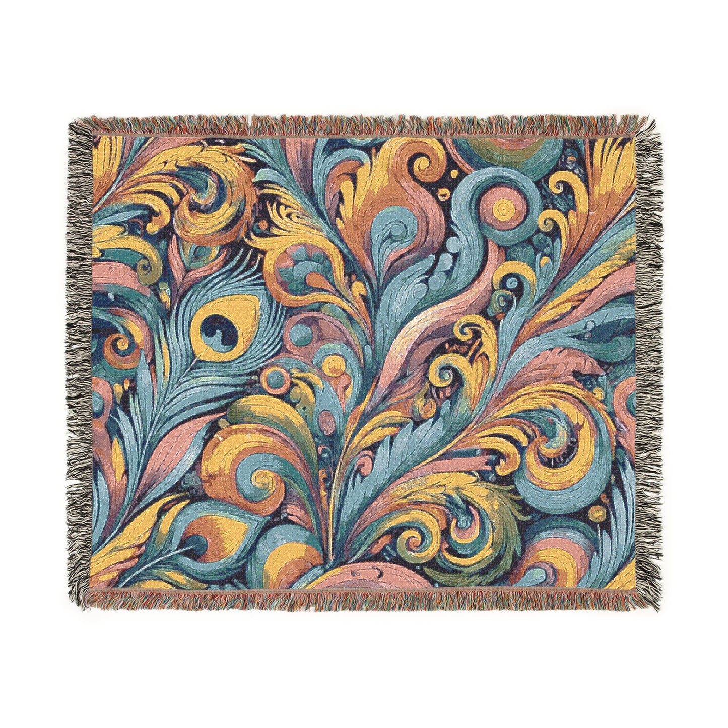 Woven Blanket, 3 Sizes - Tropical Home Decor / Peacock Feather Currents