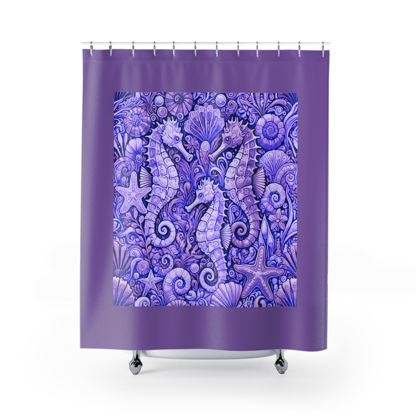 Tropical Shower Curtain - Ocean Bathroom Decor / Seahorse Trio Amethyst/Lt. Purple