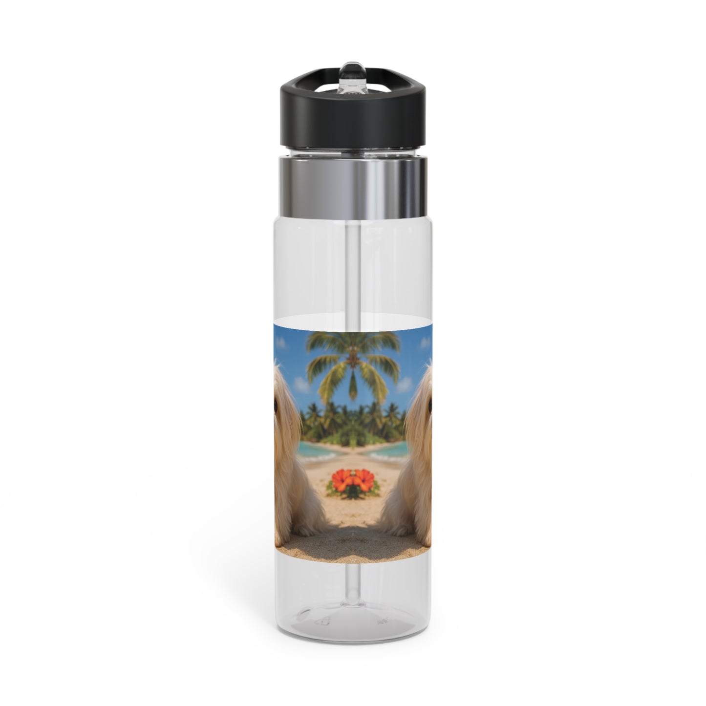 Tropical 20oz Tritan Sport Water Bottle -  Leakproof, Lightweight, BPA-Free / Puppy Ariel at the Beach