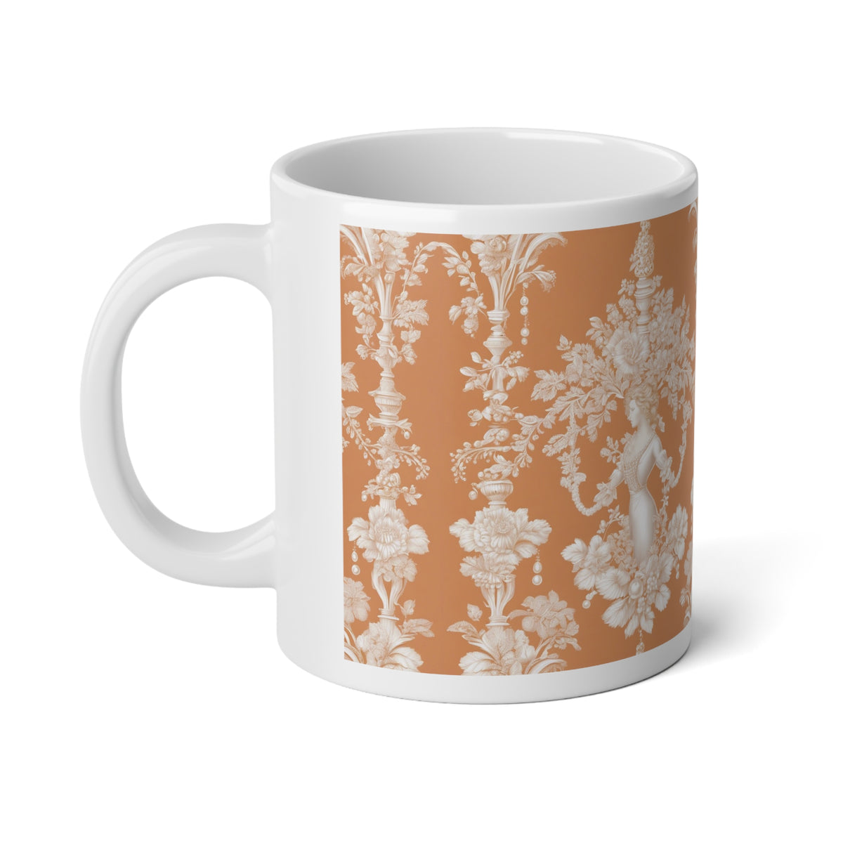 Jumbo Mug, 20oz, Pearl Lady Toile, Melon | Tropical Coffee Cup