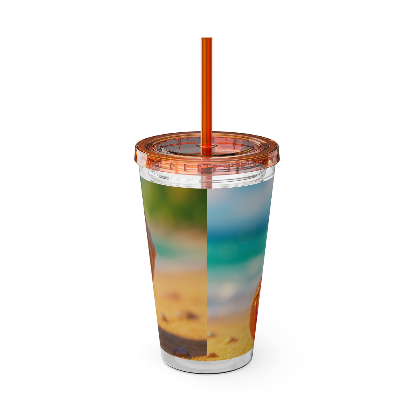 Tropical Tumbler with Straw | 16oz Colorful Travel Cup / Baby Hermit Crab