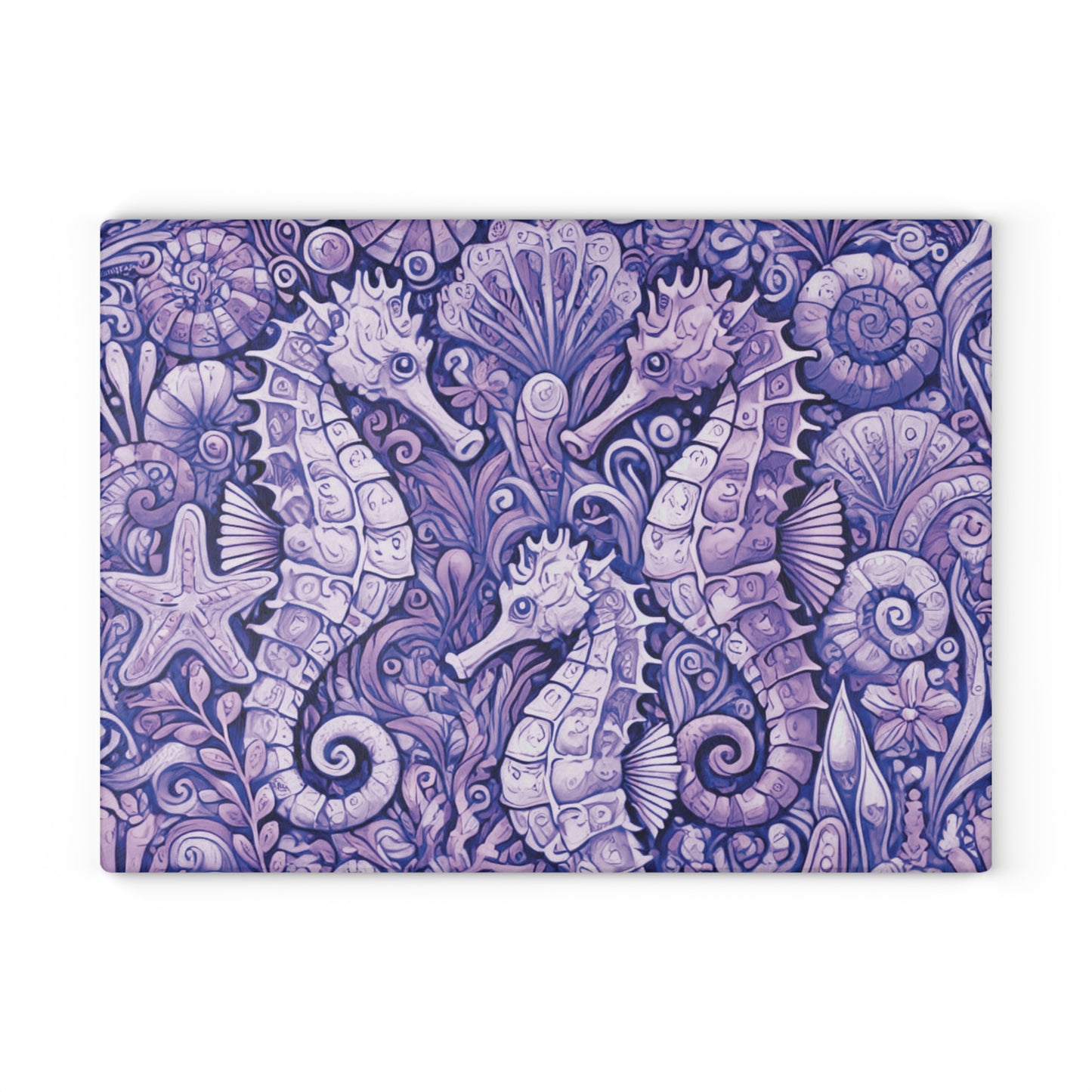 Glass Cutting Board, 2 sizes - Seahorses Amethyst