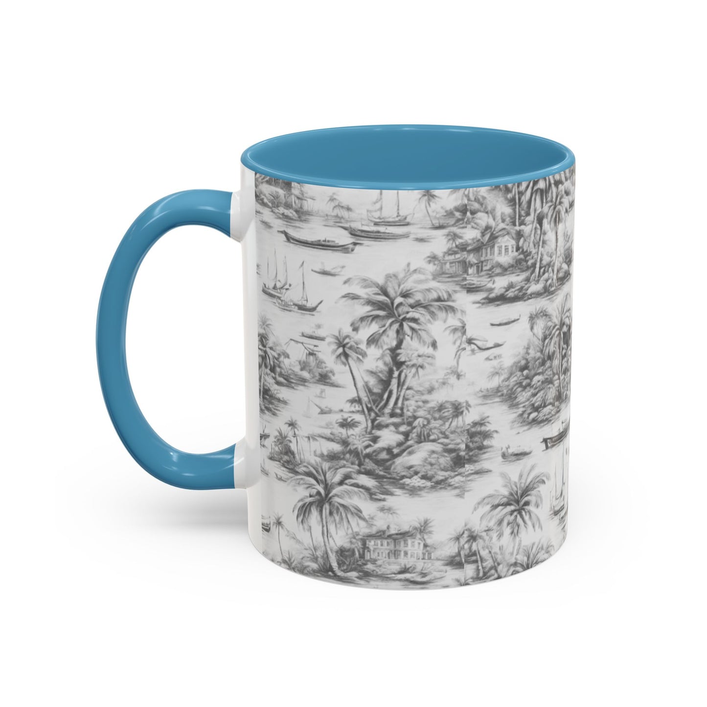 Accent Coffee Mug (11, 15oz), 8 Colors - Tropical Toile #1, soft black