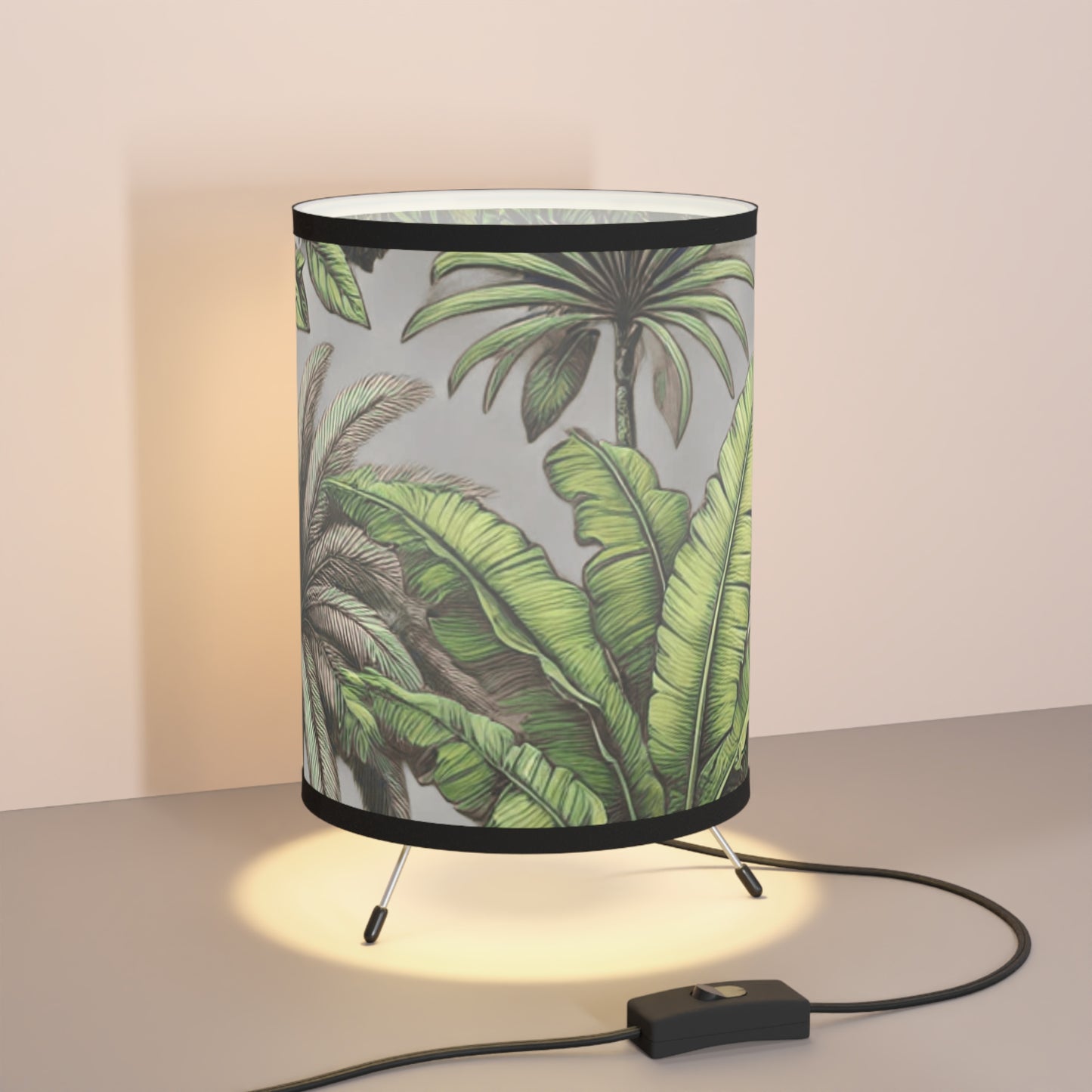 Tropical Fruit/Grey Tripod Lamp with Artistic High-Res Shade - Perfect for Home Décor