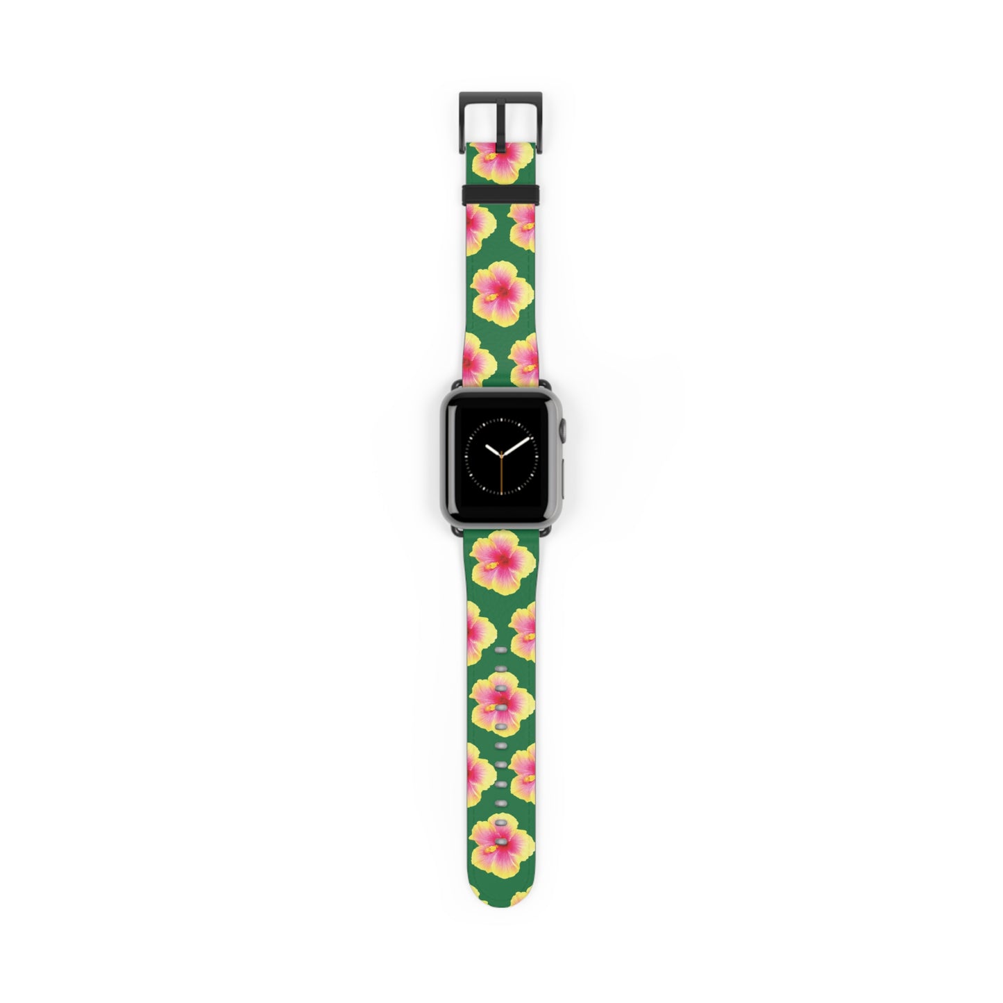 Apple Watch Band - REAL Yellow/Orange Hibiscus Flower, Dark Green