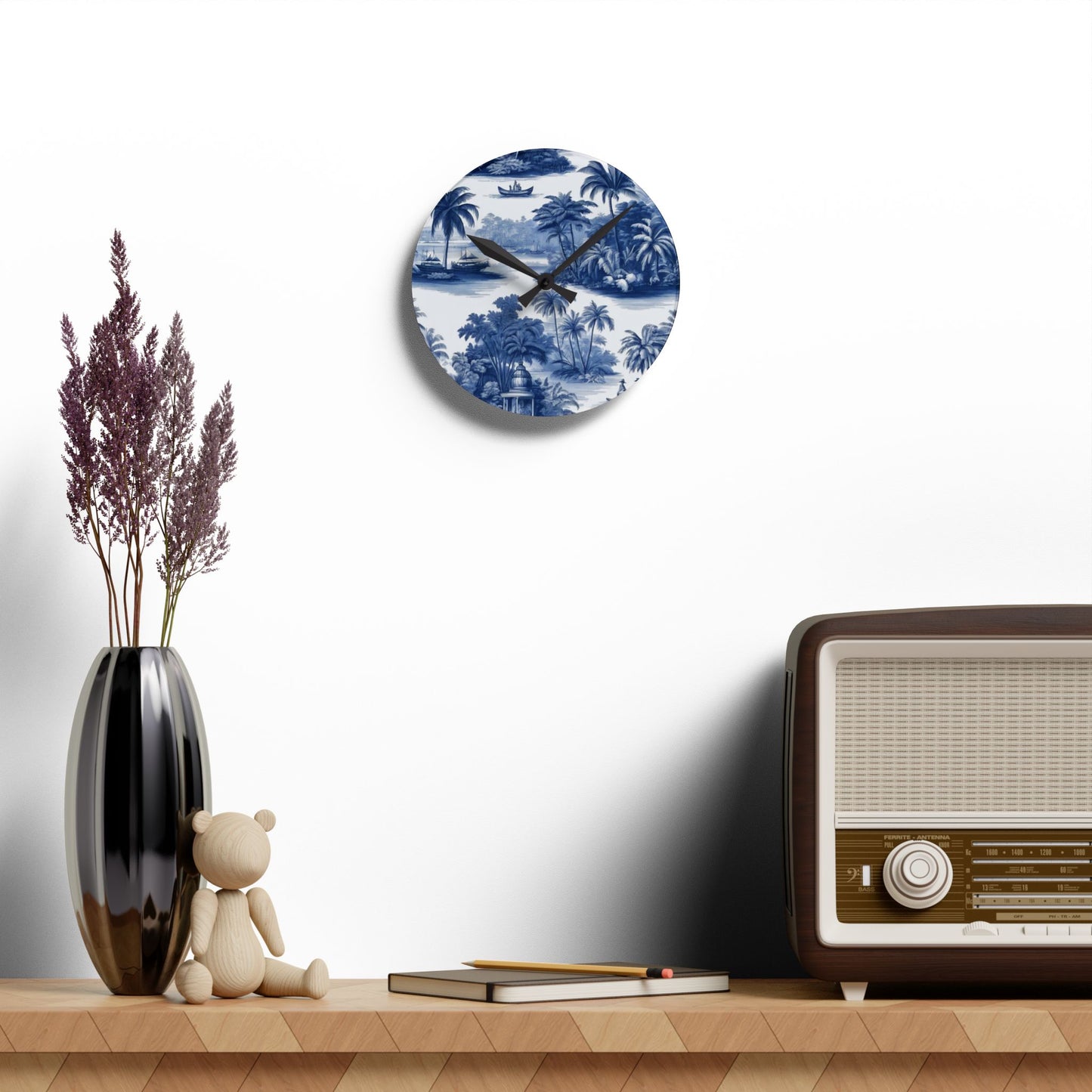 Acrylic Wall Clock, Tropical Toile Blue, 4 Variants