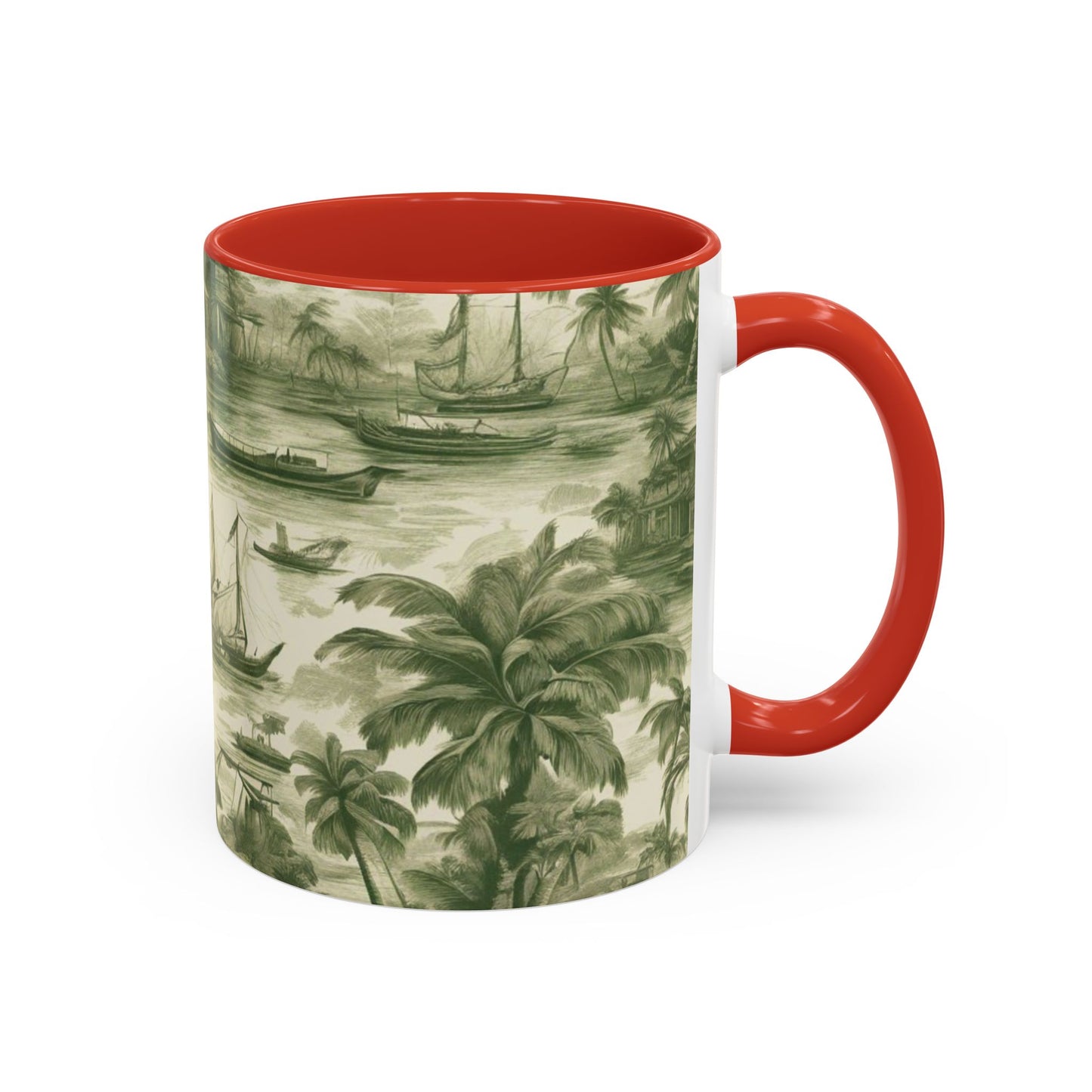 Accent Coffee Mug (11, 15oz), Tropical Toile #1, Various Colors