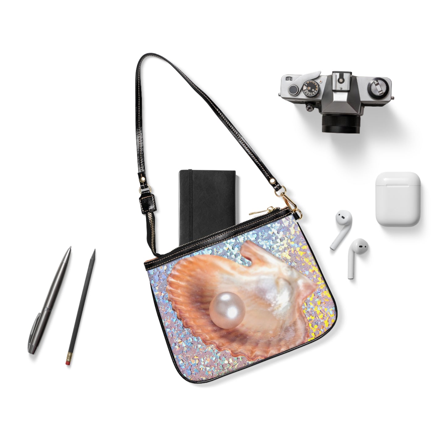 Tropical Beach Small Shoulder Bag | Stylish Crossbody Purse / Disco Peach Pearl Oyster