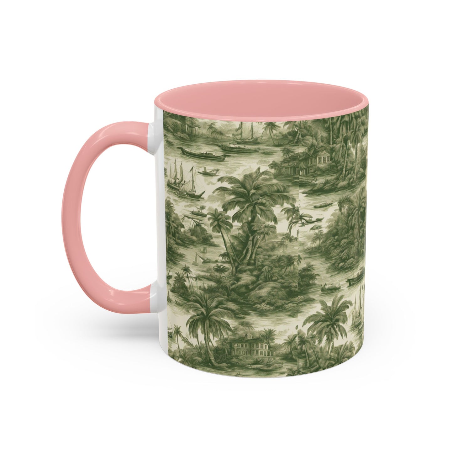 Accent Coffee Mug (11, 15oz), 8 Colors - Tropical Toile #1, evergreen