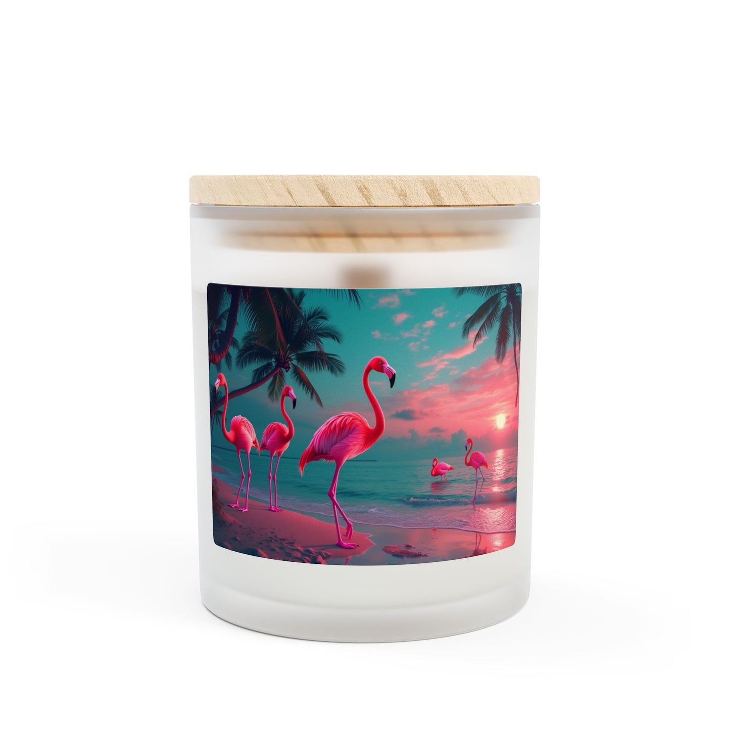 Frosted Glass Candle, 11oz - Neon Night Flamingos