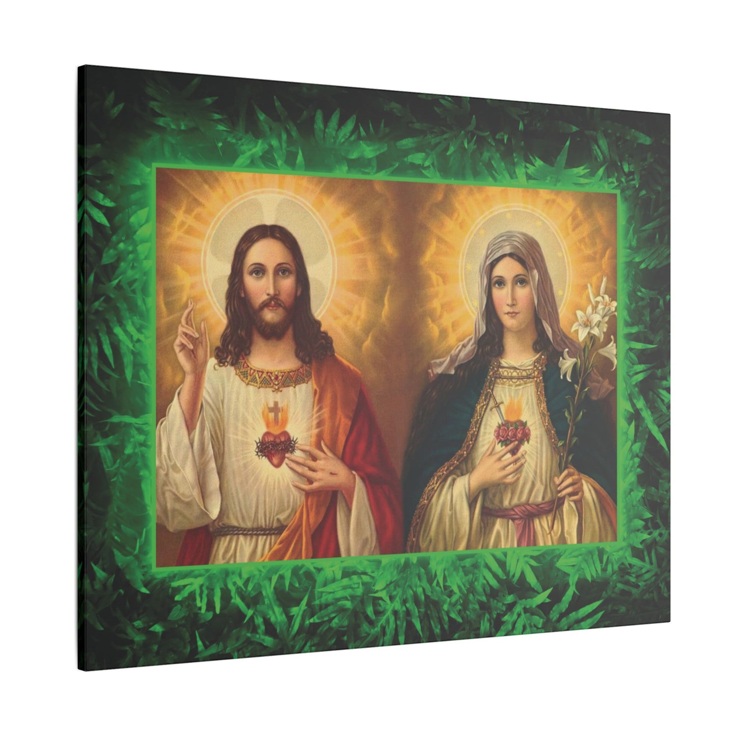 "Tropical Glow Jesus and Mary" Religious Canvas Artwork - Stretched Canvas Print / Byzantine Icons