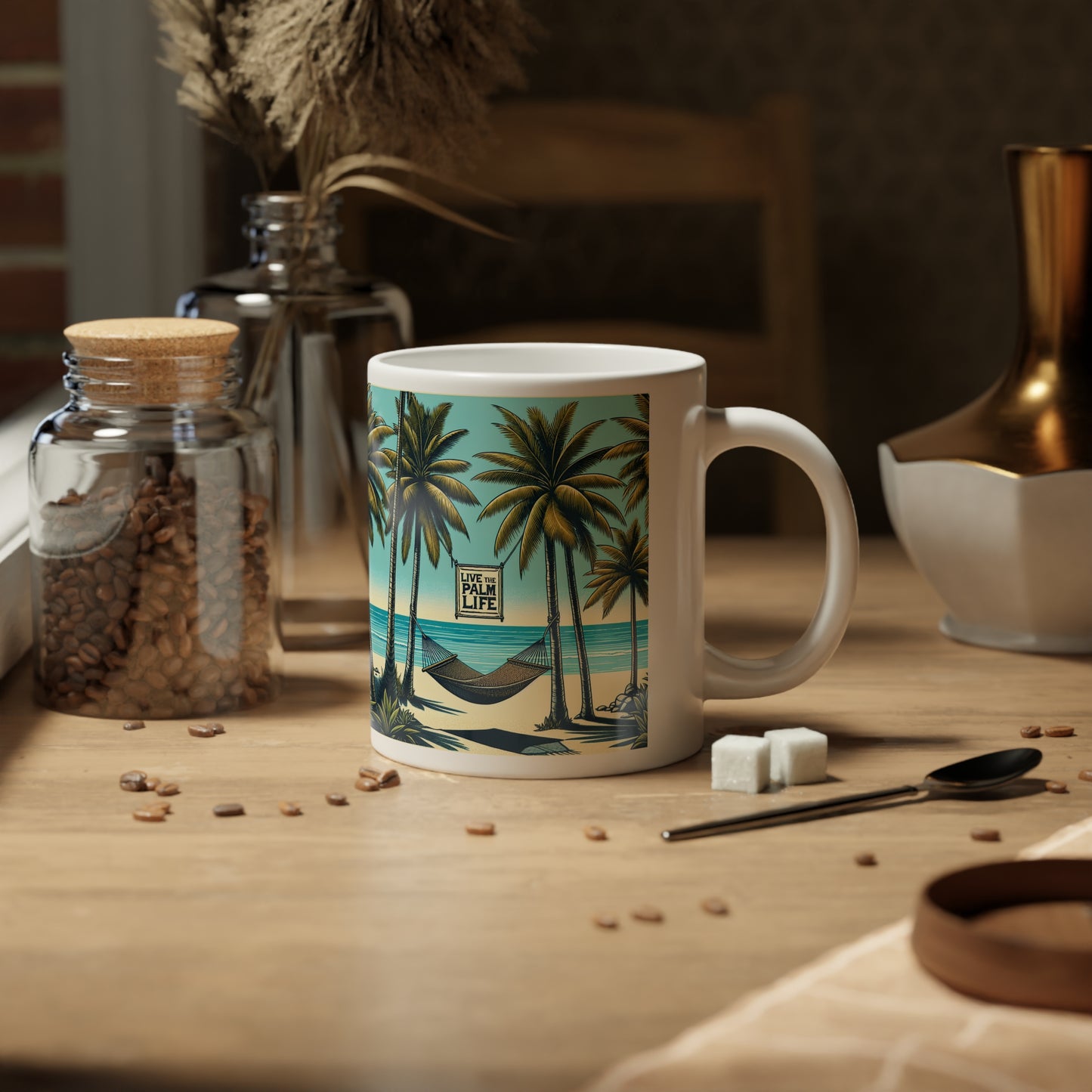 Jumbo Mug, 20oz, Hammock on the Beach | Tropical Coffee Cup, Gift for Beach Lovers