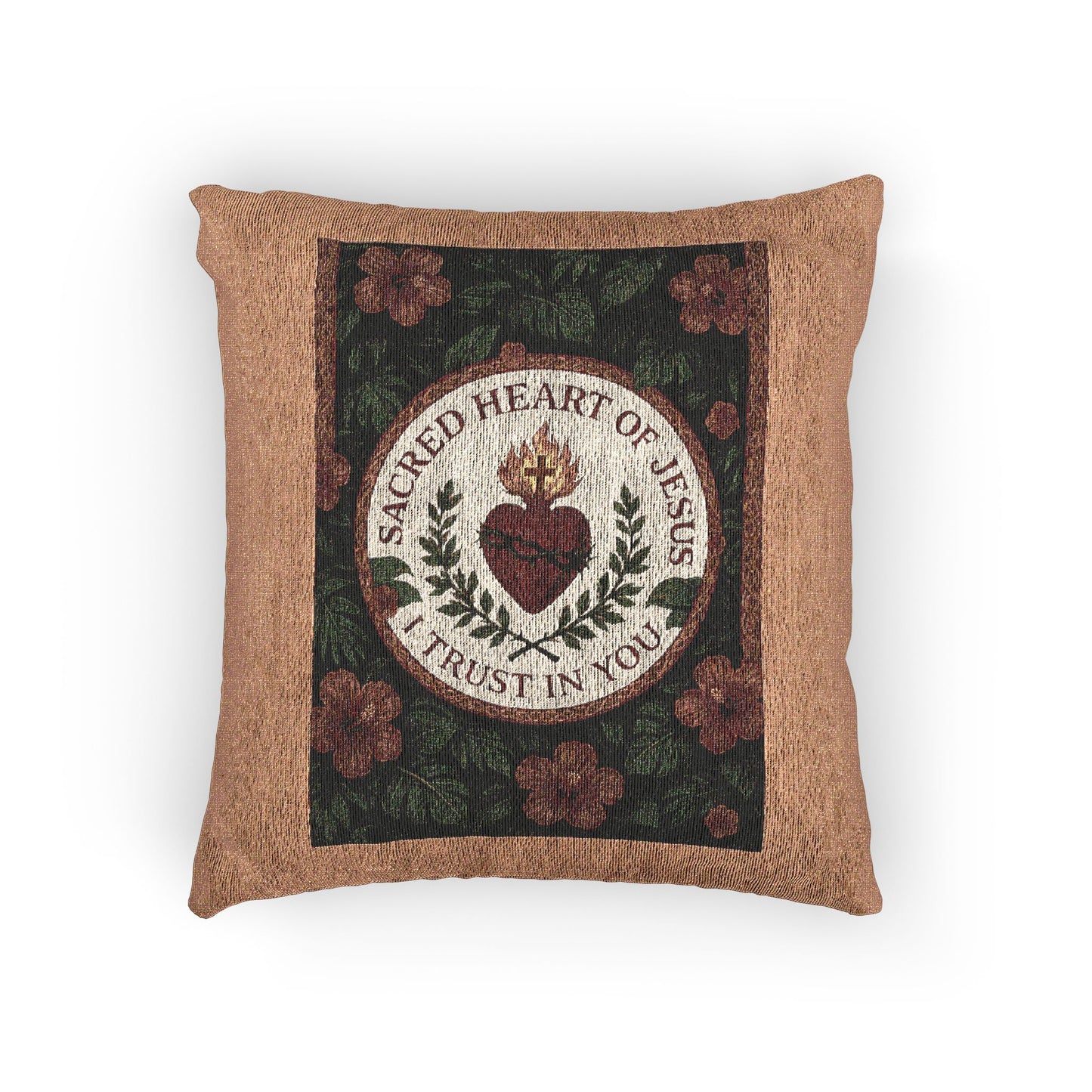 Religious Woven Pillow, 17"W x 18"L - Sacred Heart of Jesus Prayer, Lt. Orange
