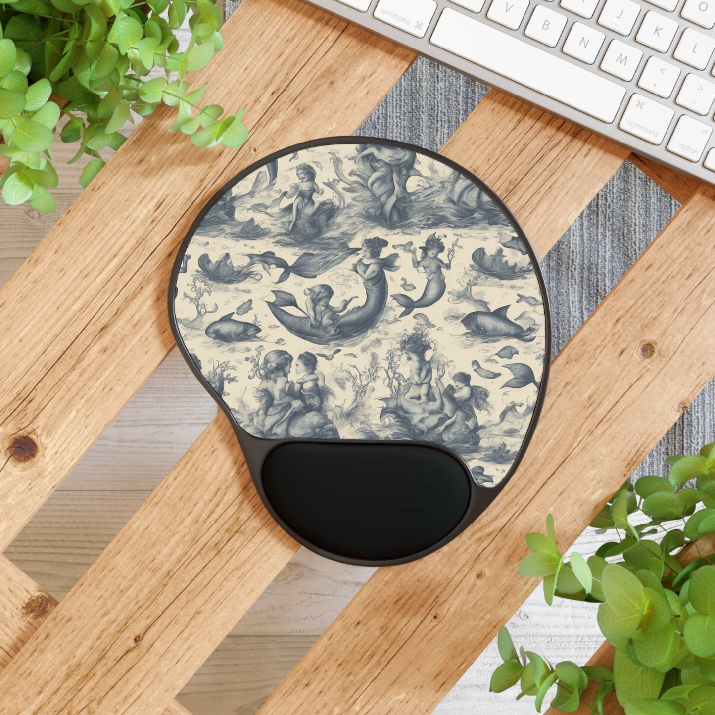 Mouse Pad With Wrist Rest, Fantasy Mermaids at Play Toile