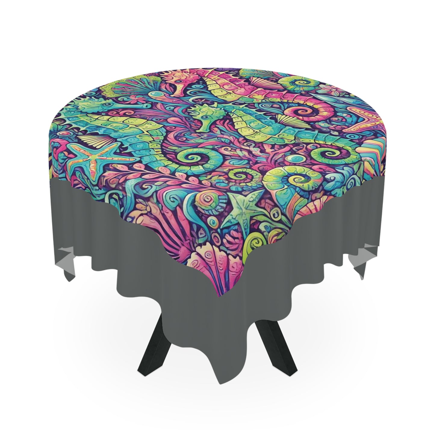 Seahorse Trio/Dark Grey ~ Square Tablecloth, 55" x 55"