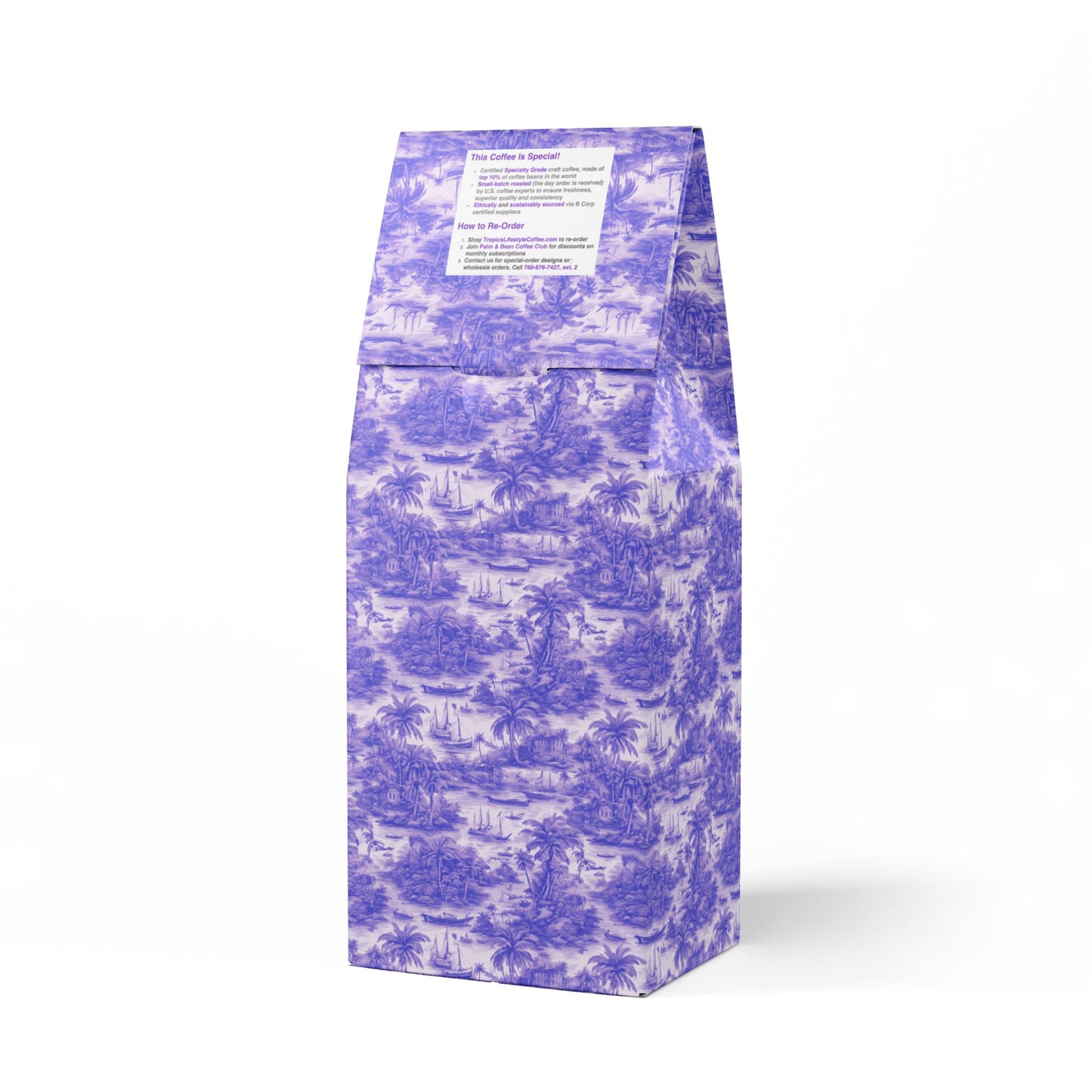 Midnight Surf Blend™ (Medium-Dark Roast) Specialty Grade Craft Coffee / Tropical Toile, Purple