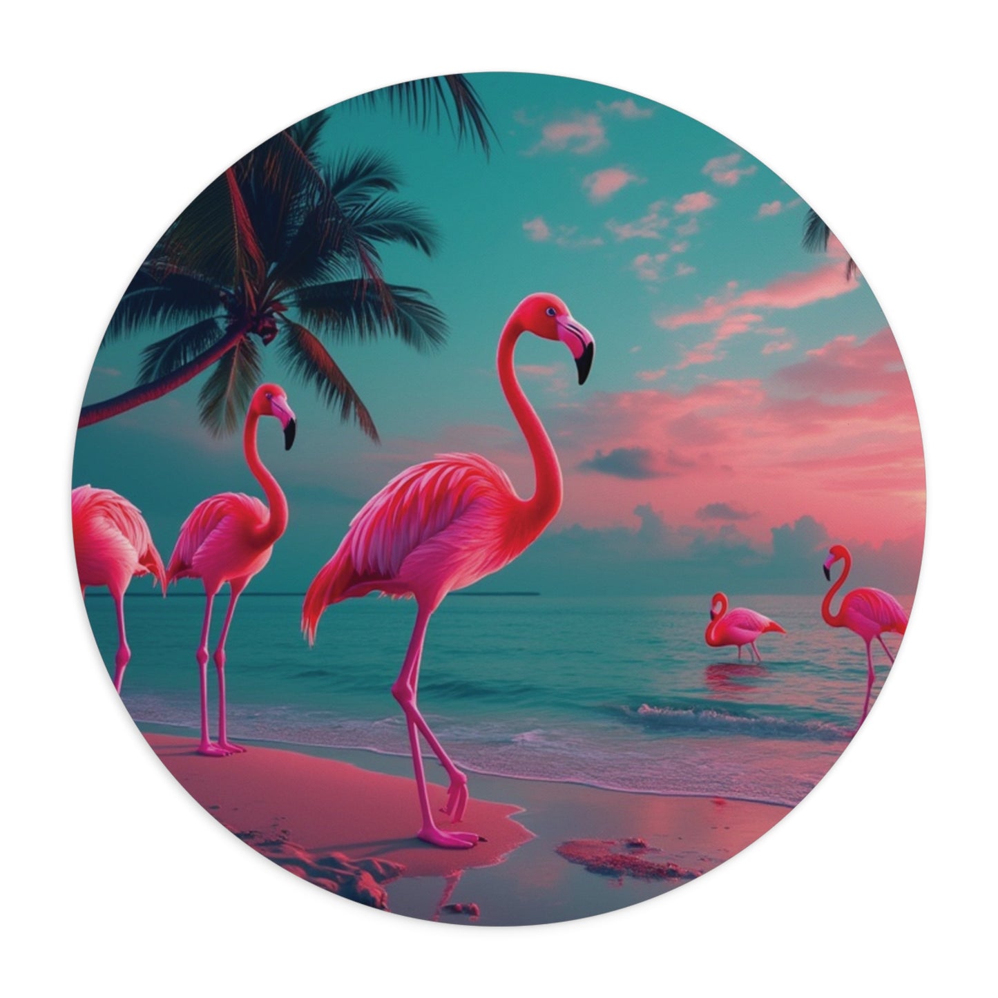 Tropical Mouse Pad, 2 Shapes - Beach Vibes for Home Office & Gamer / Neon Flamingos at Night