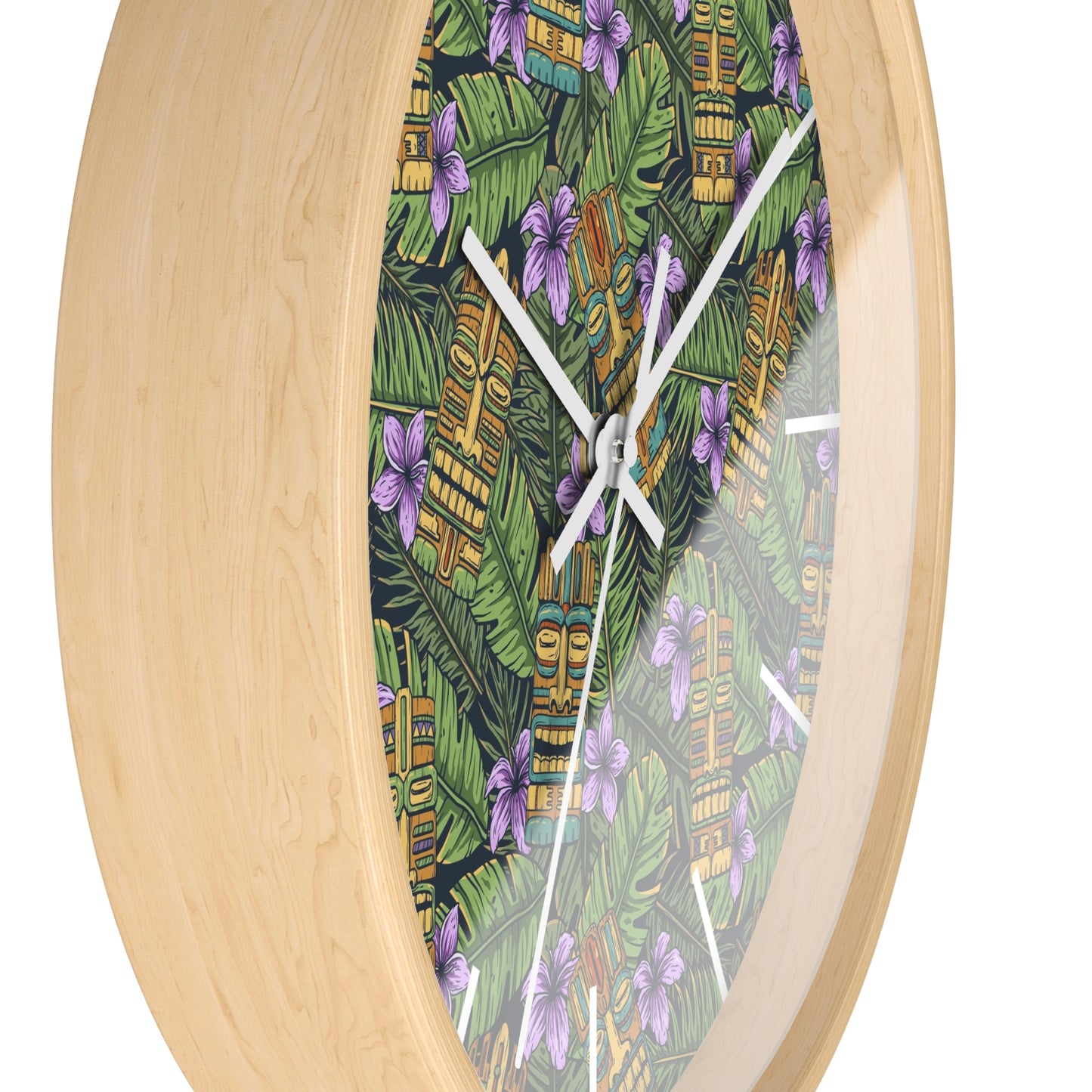 Wall Clock - Tiki Greenery, White Hour Marks