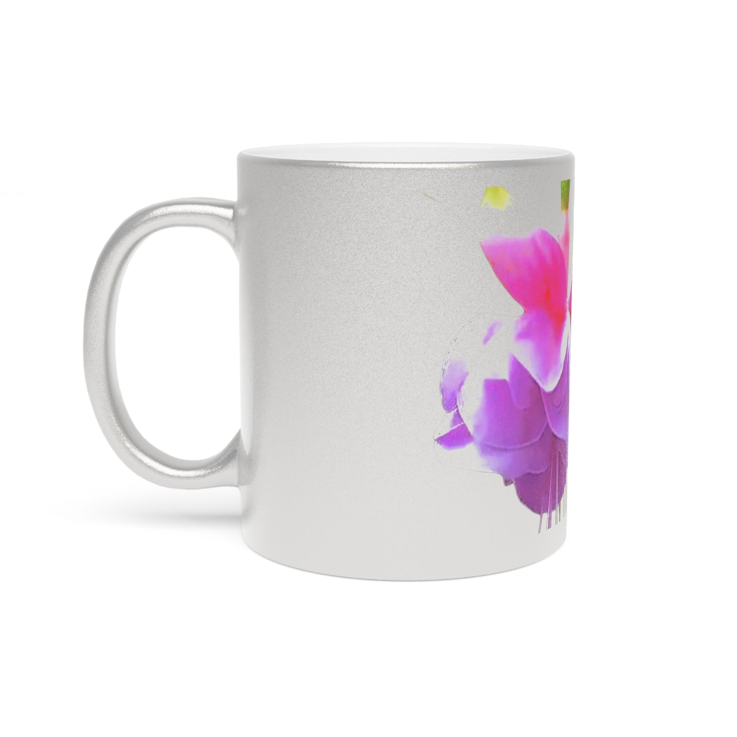 Colorful Flower Metallic Mug, Gold or Silver - Two Fuchsias