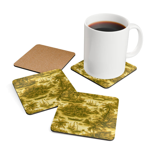 Coaster Set - Tropical Toile #1, Gold