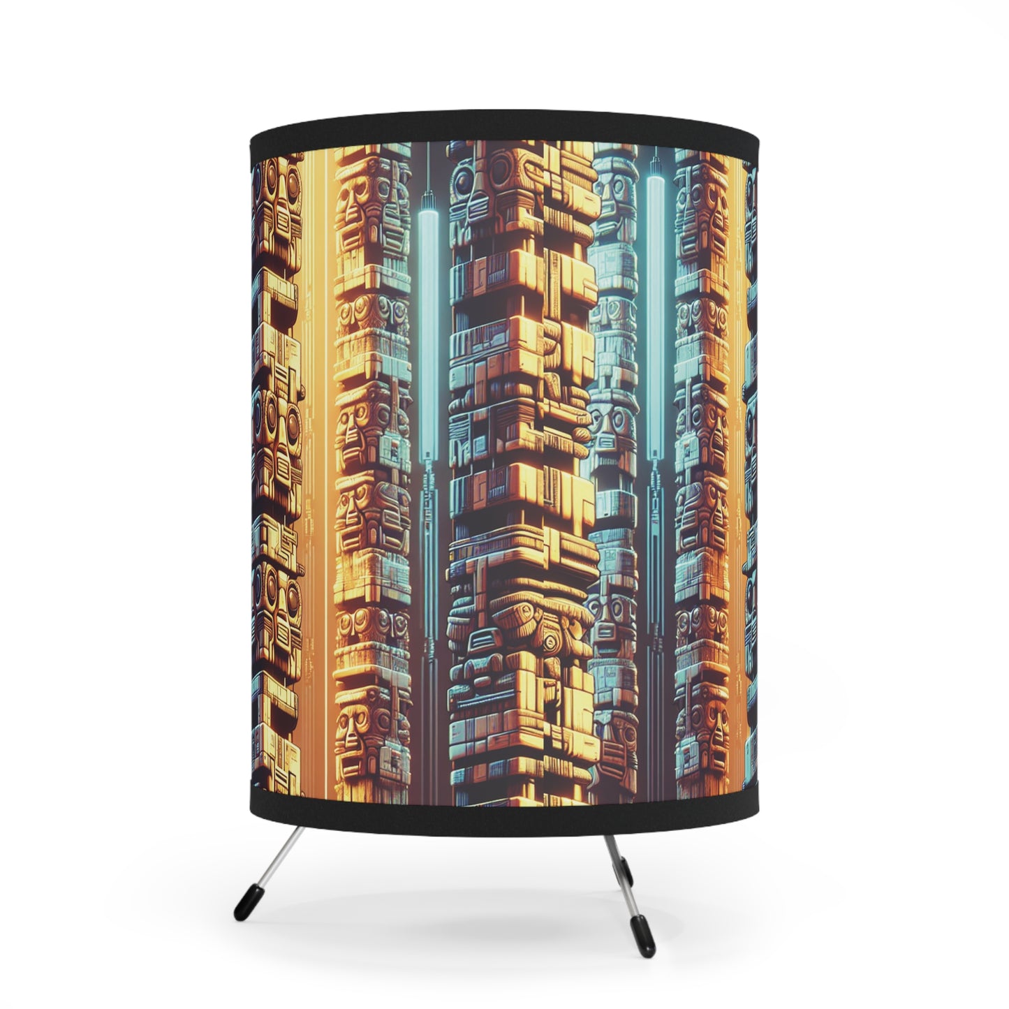 Techno Tiki Totems Tripod Lamp with Artistic High-Res Shade - Perfect for Home Décor