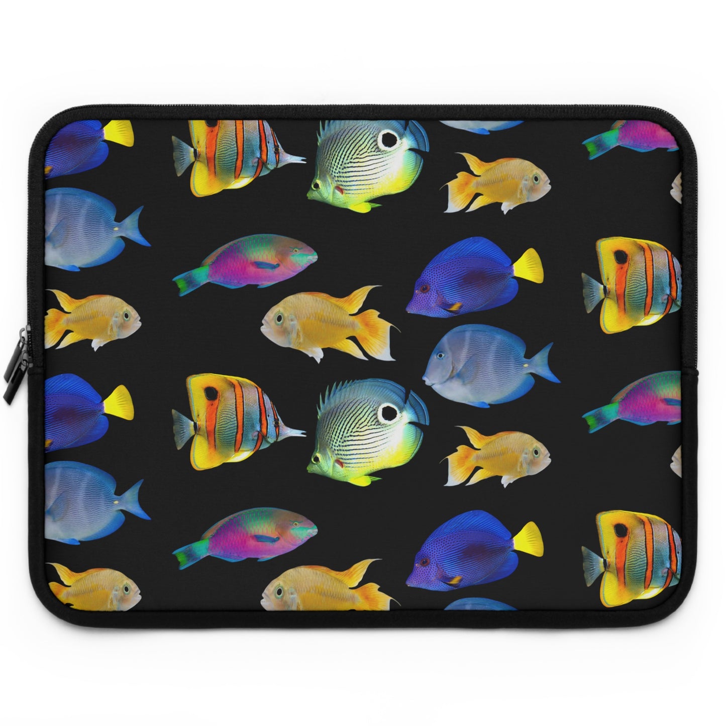 Tropical Laptop Sleeve, 5 Sizes - Perfect for Beach Lovers & Students / School of Fish, Black