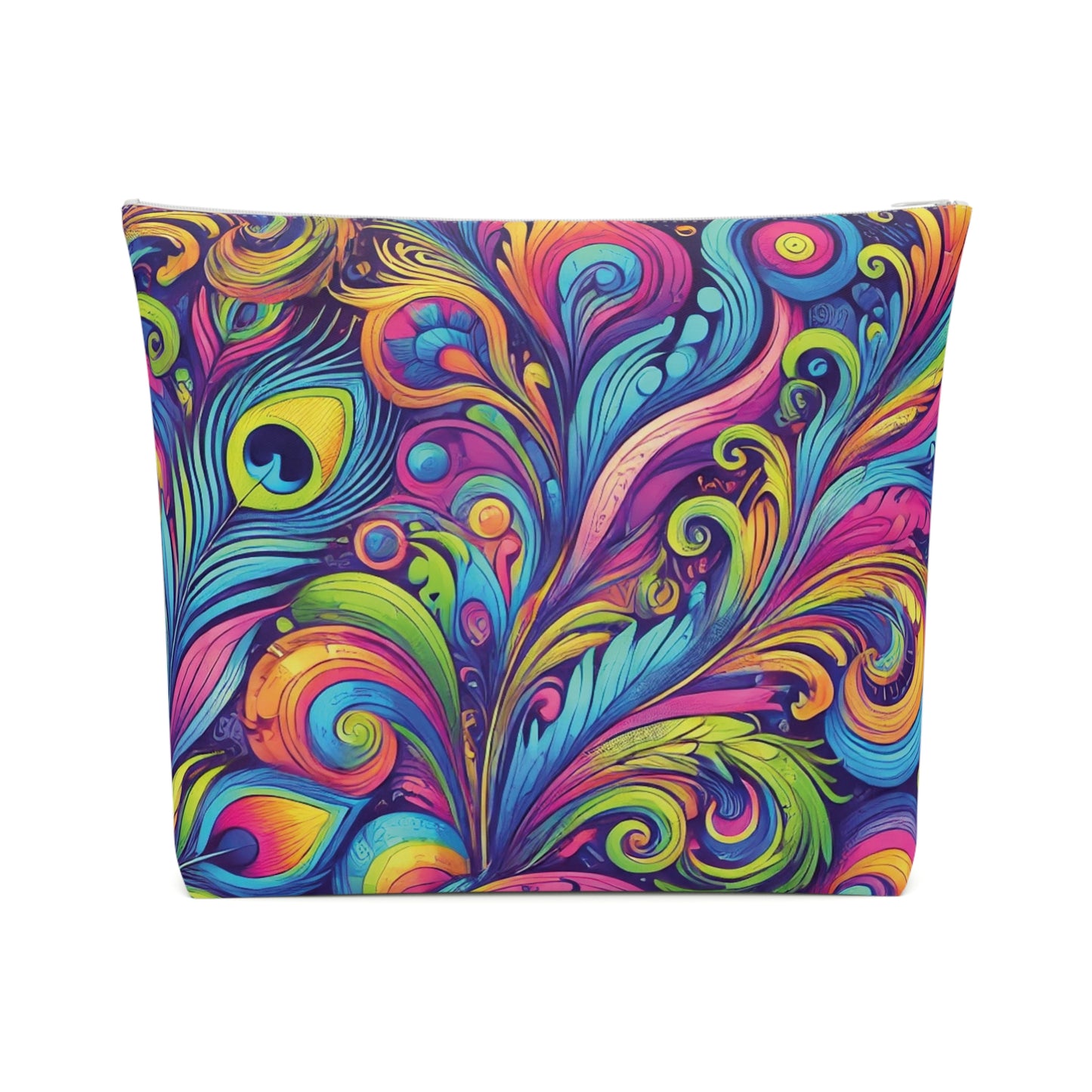 Tropical Cotton Cosmetic Bag, Makeup Pouch, 5 Sizes / Feather Currents