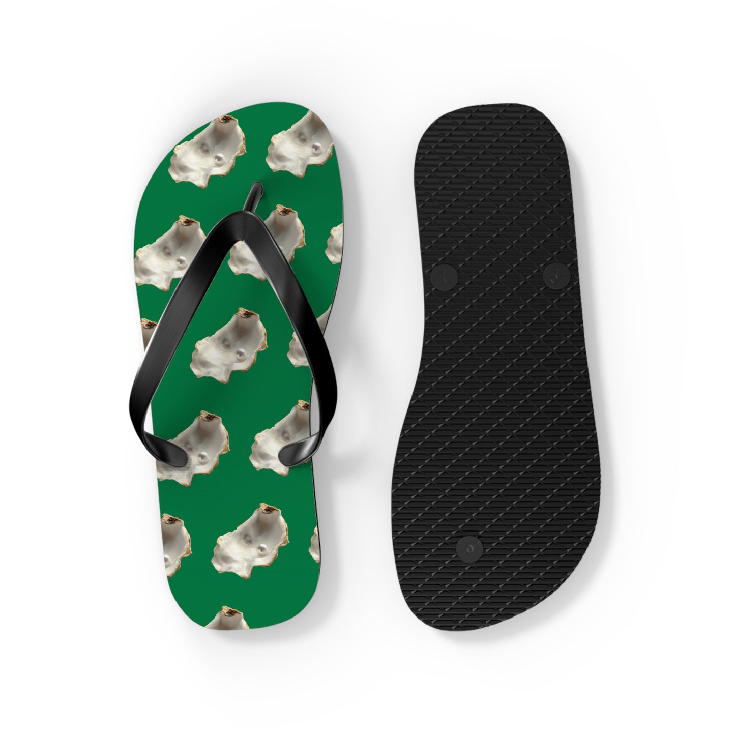 Flip Flops - White Pearl Oyster, dark green