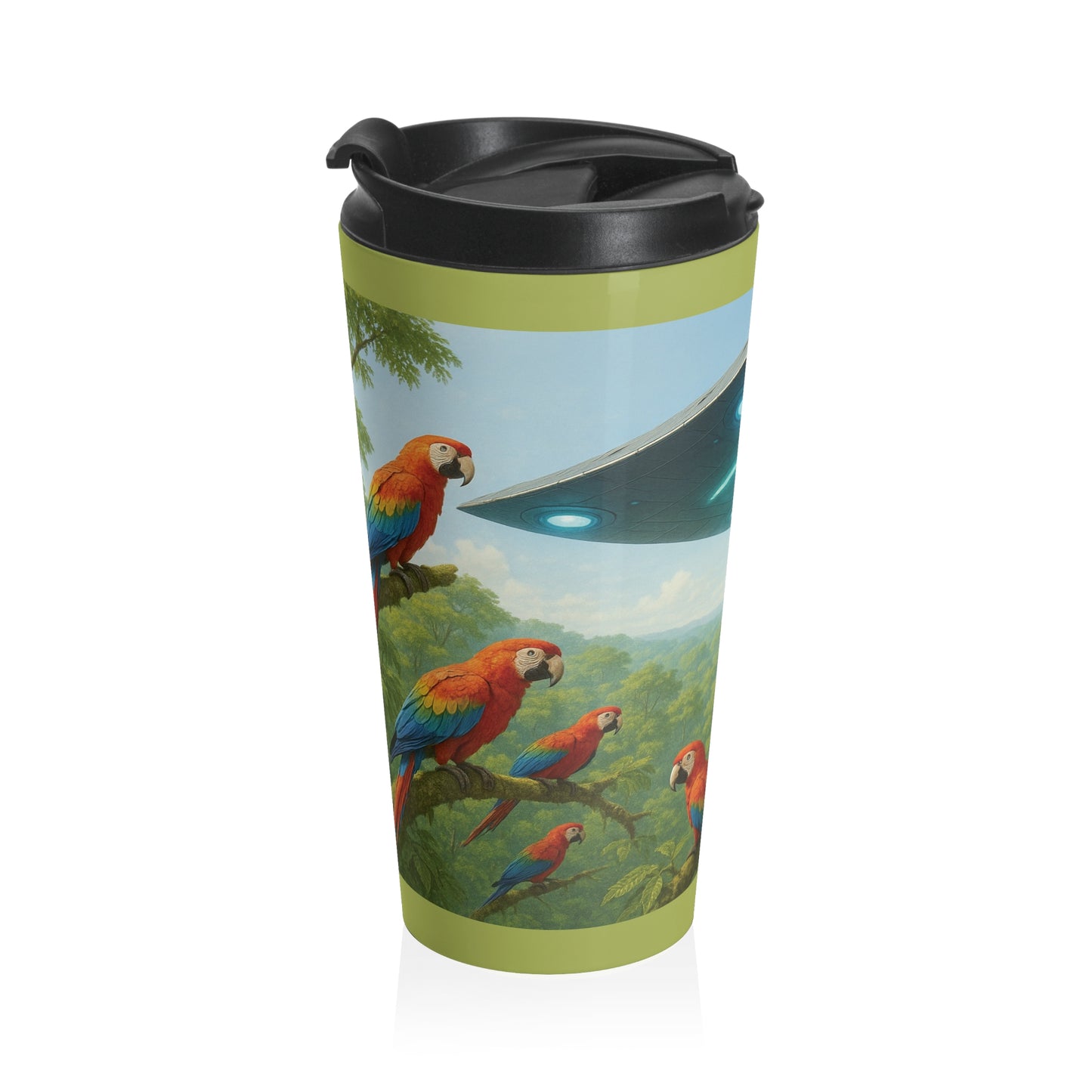 15 oz. Stainless Steel Travel Mug / UFO & Parrots