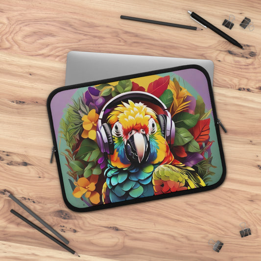 Tropical Laptop Sleeve, 5 Sizes - Perfect for Rainforest Lovers & Students / Rockin' Out Parrot