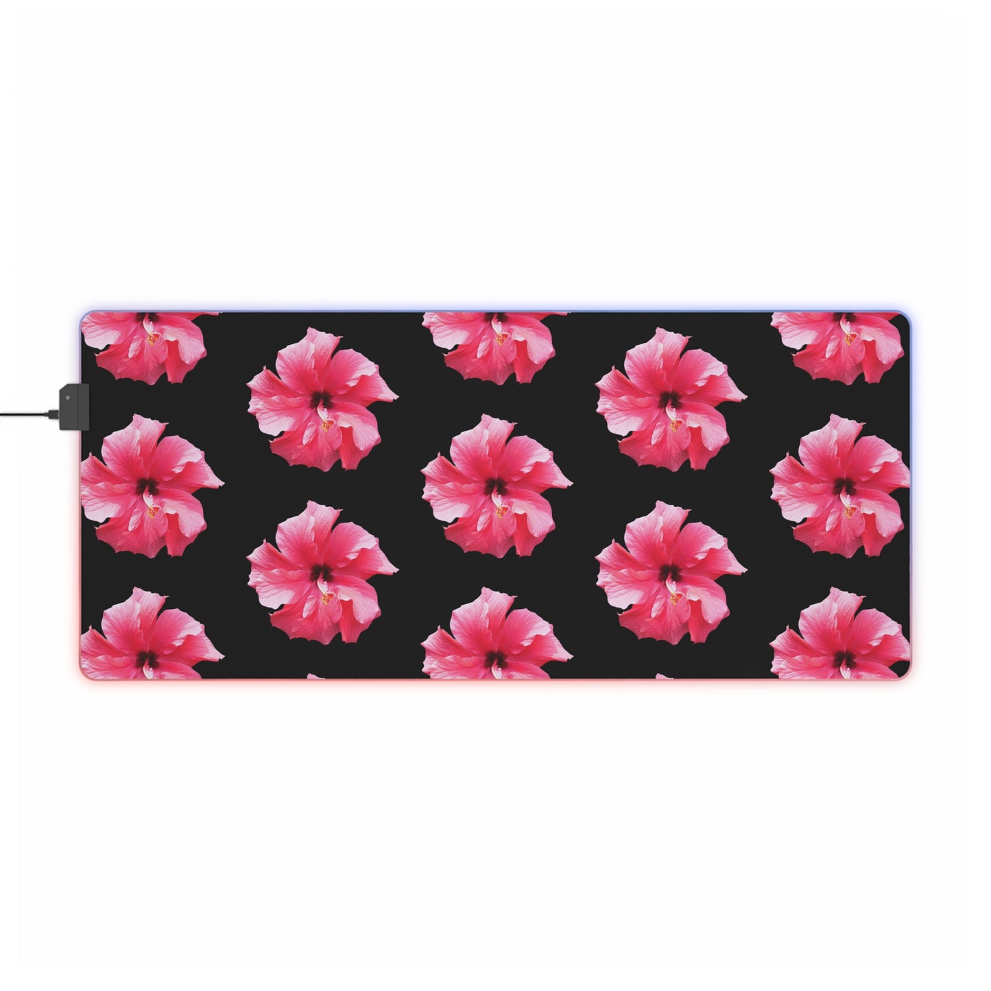 LED Gaming Mouse Pad With Vibrant RGB Lighting, 4 Sizes / Photo Hibiscus/Pink