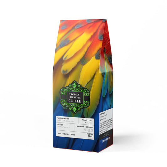 Beach Sunrise Blend™ (Light Roast) Specialty Grade Craft Coffee / Parrot Macaw Feathers