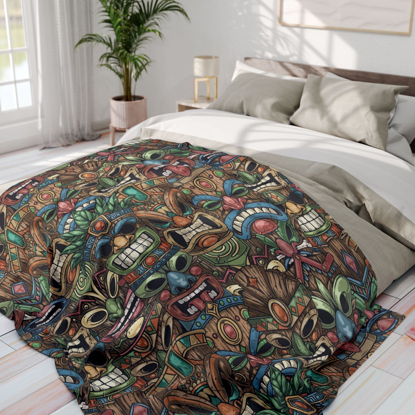 Tiki Legends Fleece Blanket - Colorful Tropical Design