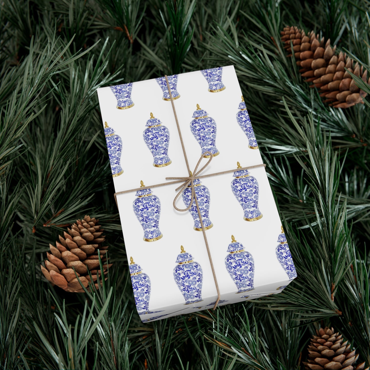 Wrapping Paper - Tropical Gift Wrap for All Occasions / 3 Sizes, 2 Finishes / Blue and White Ginger Jar