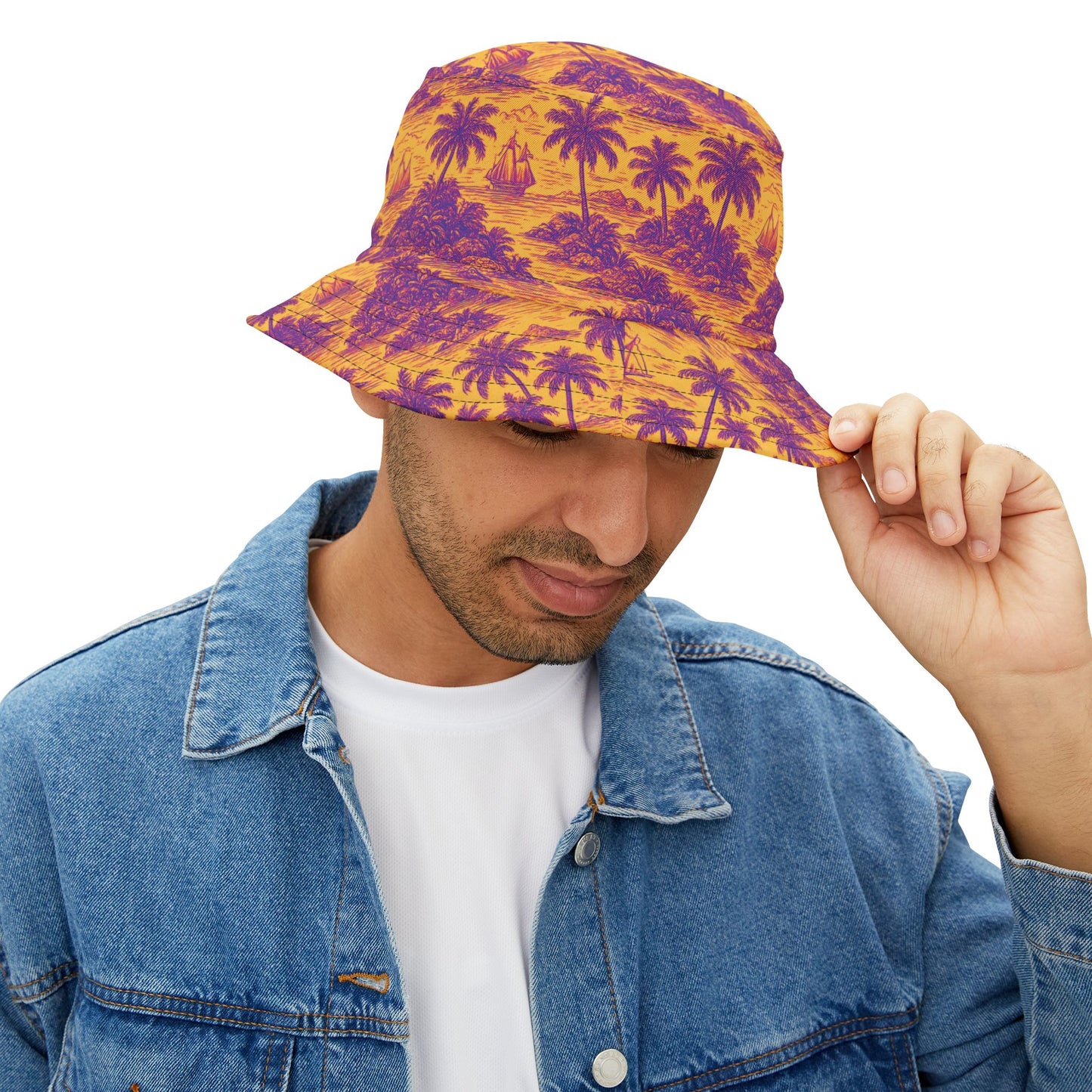 Tropical Polyester Bucket Hat, 2 Sizes - Faraway Toile/Pop