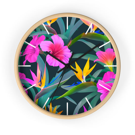 Tropical Delights Floral Wall Clock - Perfect for Plant Lovers & Home Decor, White Hour Marks