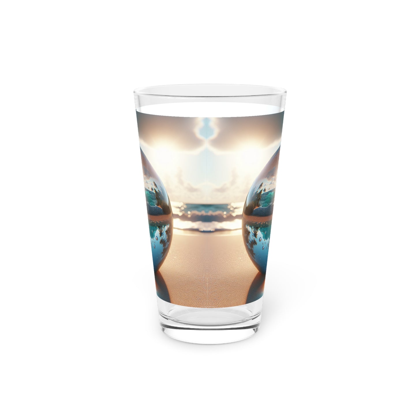 Pint Glass, 16oz - Beach Illusion Ball, Sunrise