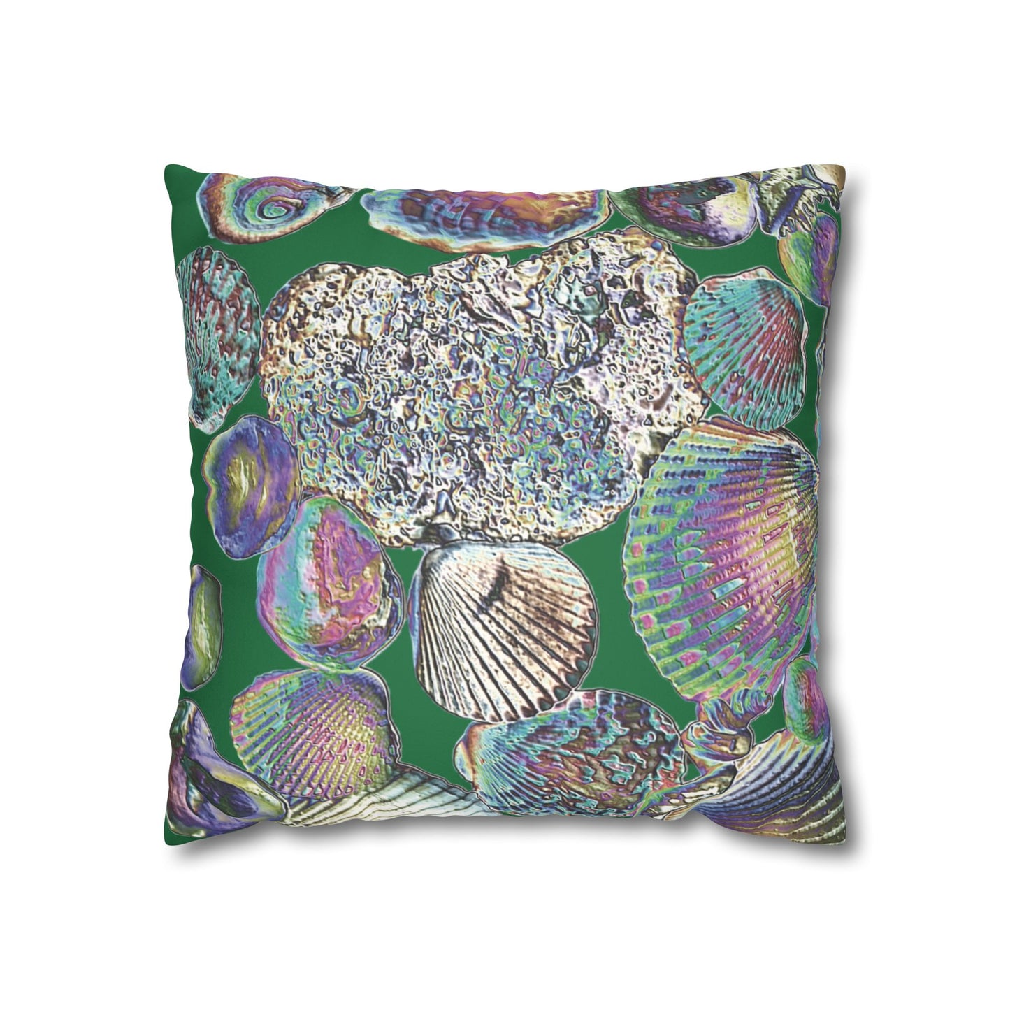 Faux Suede Square Pillowcase - Heatwave Seashell Collection, Dark Green