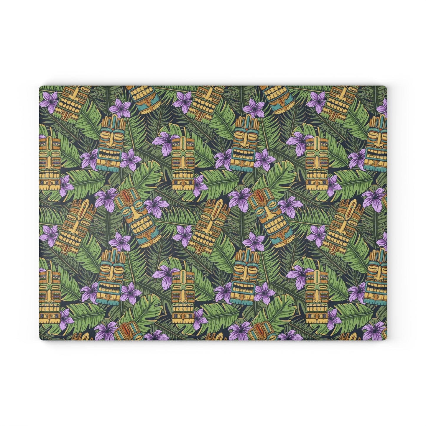 Glass Cutting Board, 2 sizes - Tiki Purple Greenery