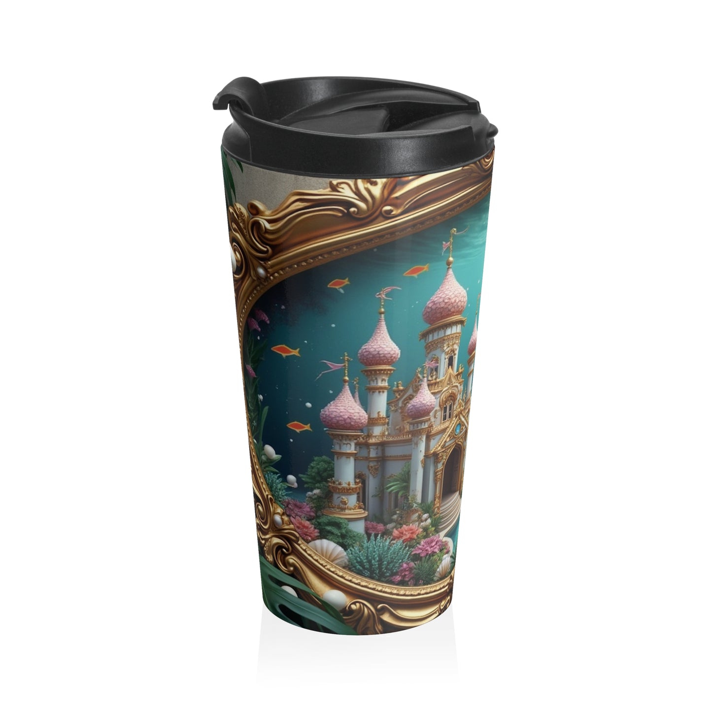 15 oz. Stainless Steel Travel Mug / Mermaid Palace, Caribbean Sea