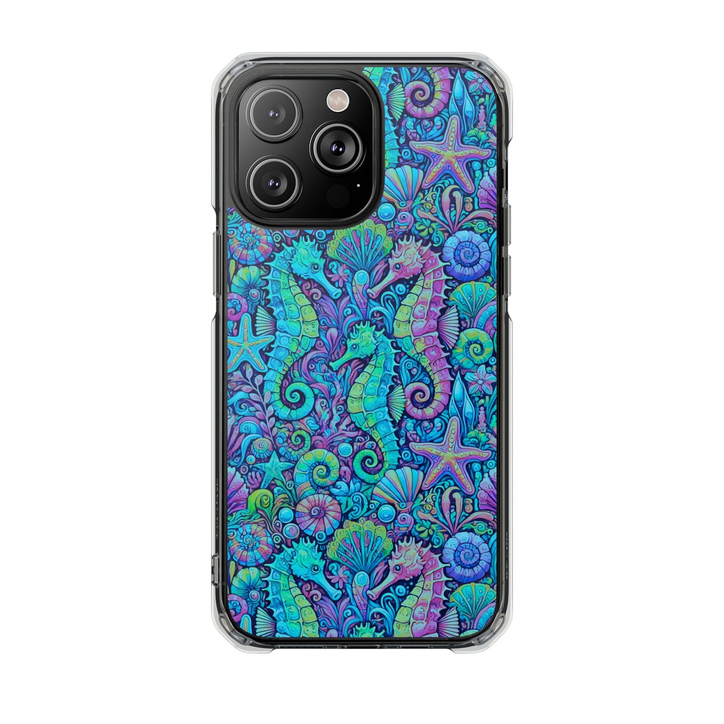 Seahorses/Turquoise POP Magnetic Clear Phone Case, Many Models