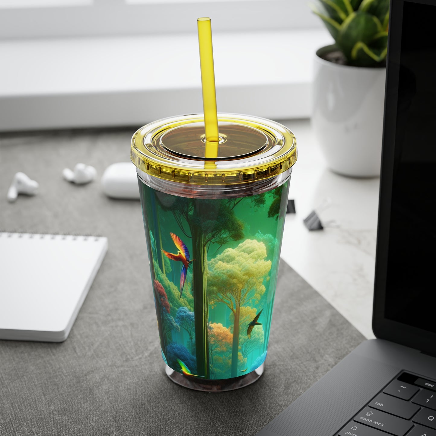 Tropical Tumbler with Straw | 16oz Colorful Travel Cup / Flight School