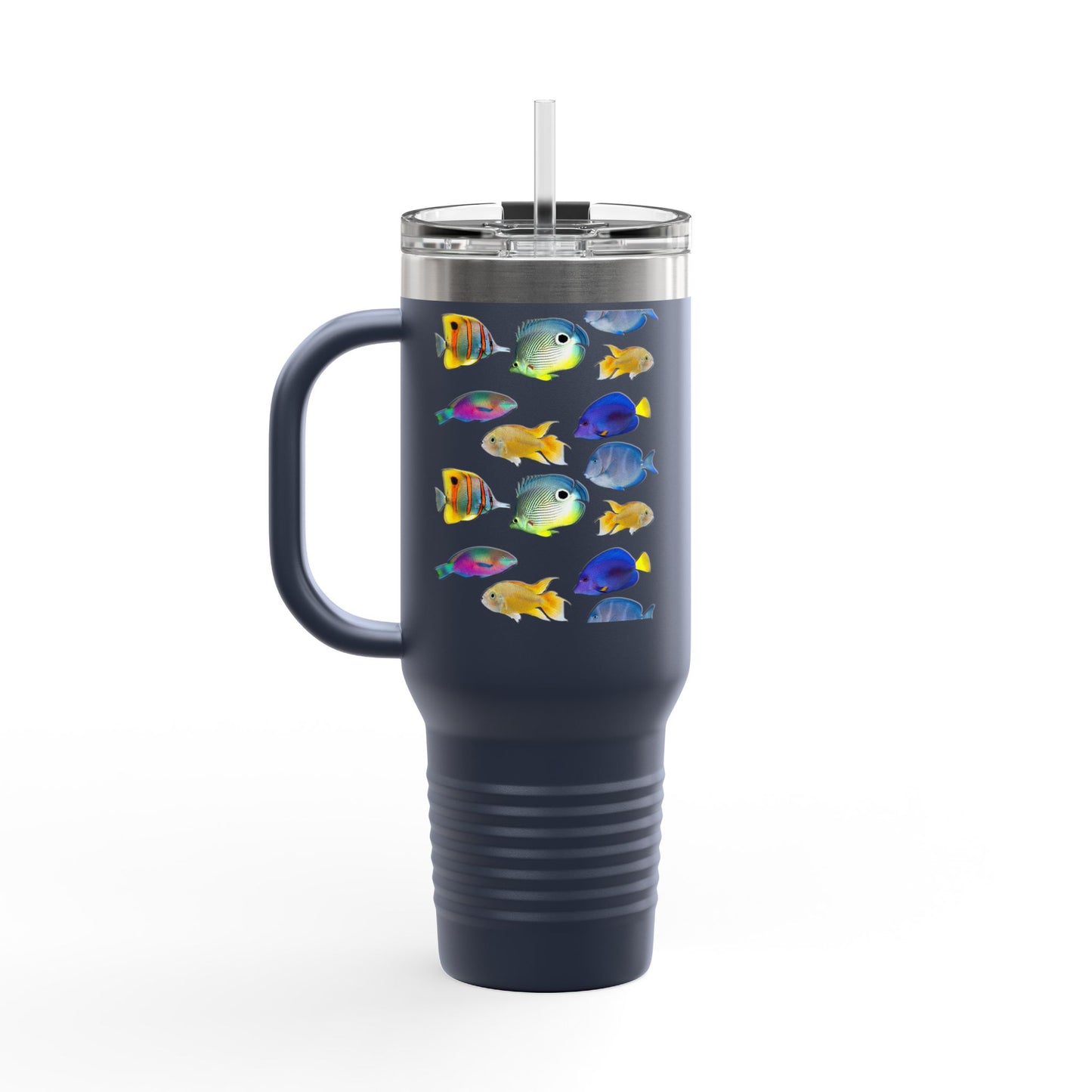 School of Fish/White Insulated Travel Mug - 40oz - Perfect for Outdoor Adventures