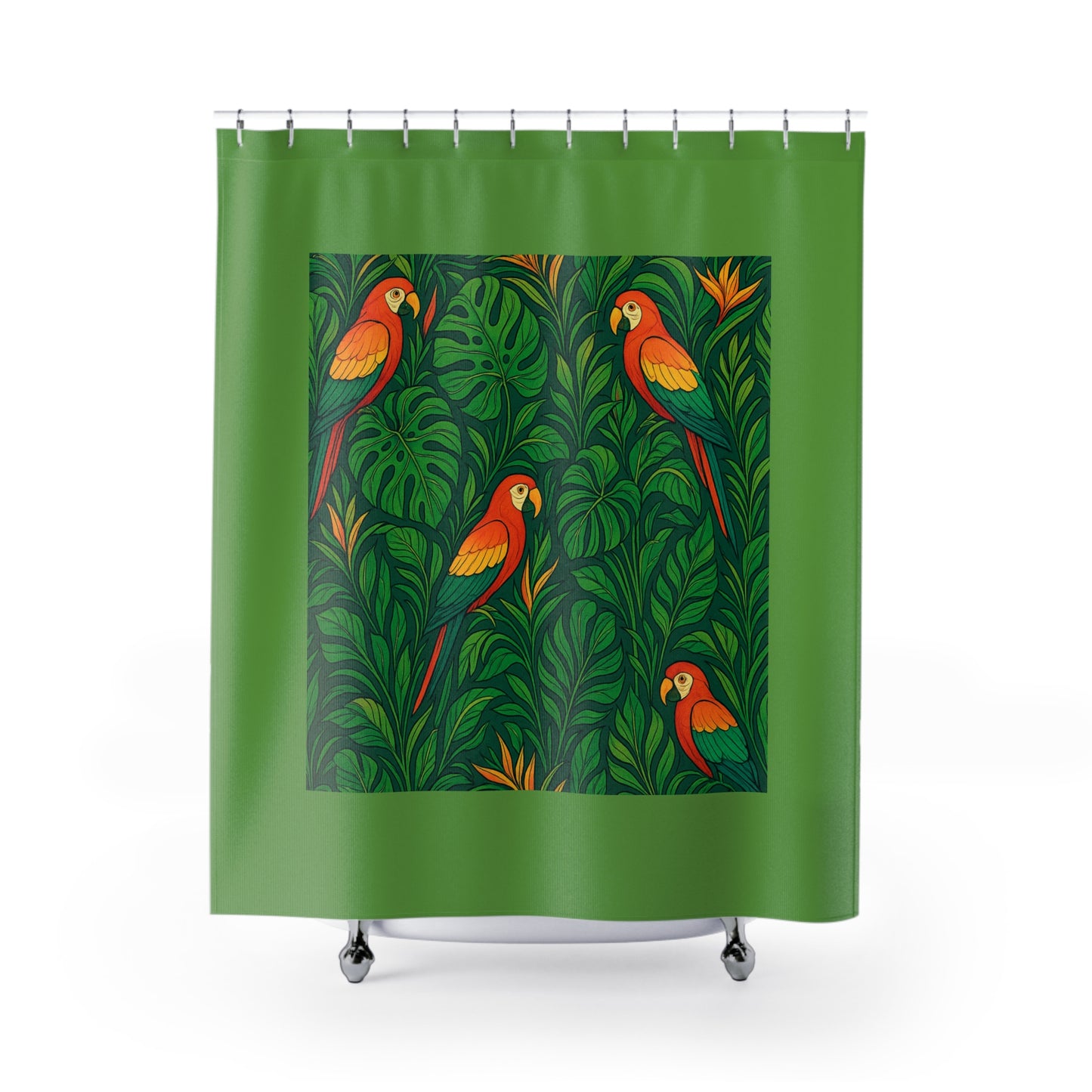 Tropical Shower Curtain - Ocean Bathroom Decor / Parrot Family, Green