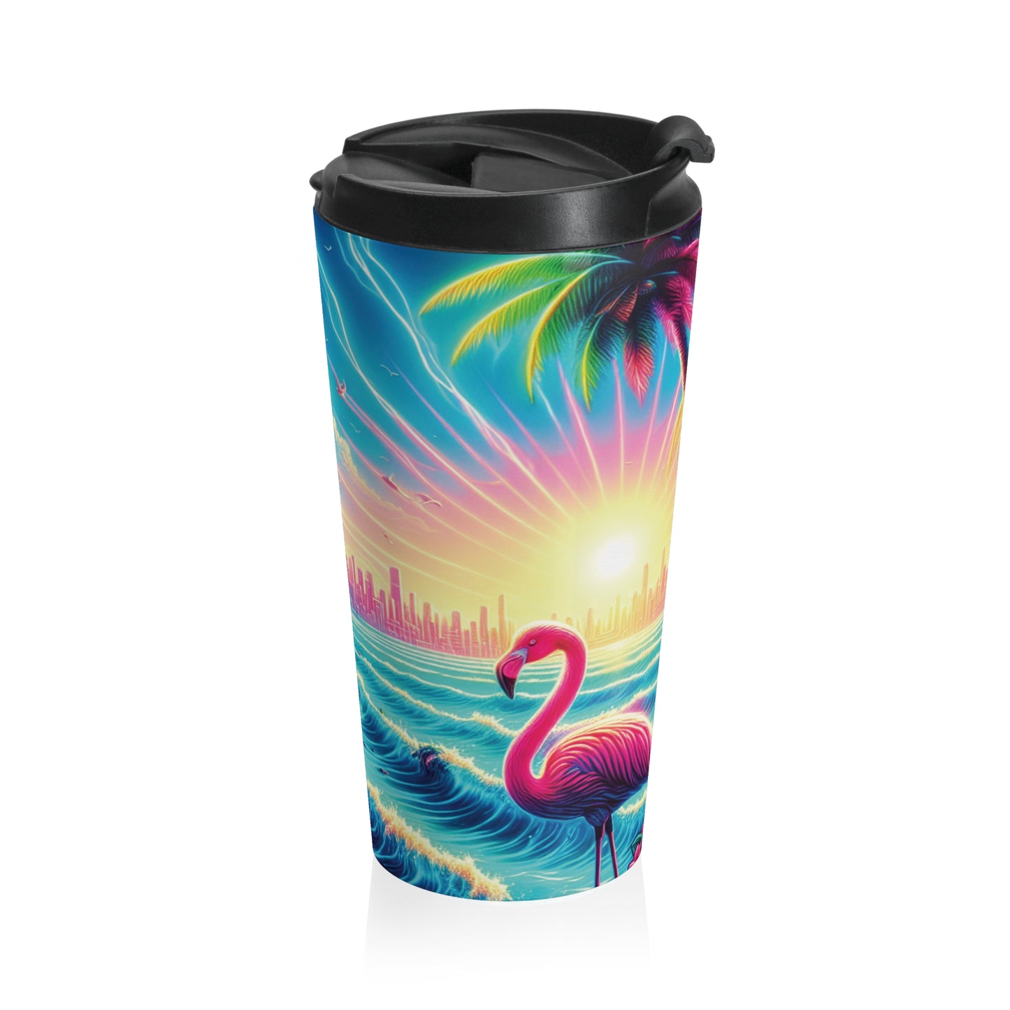 15 oz. Stainless Steel Travel Mug / Flamingo Beach