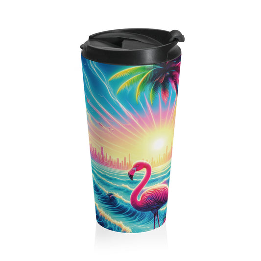 15 oz. Stainless Steel Travel Mug / Flamingo Beach