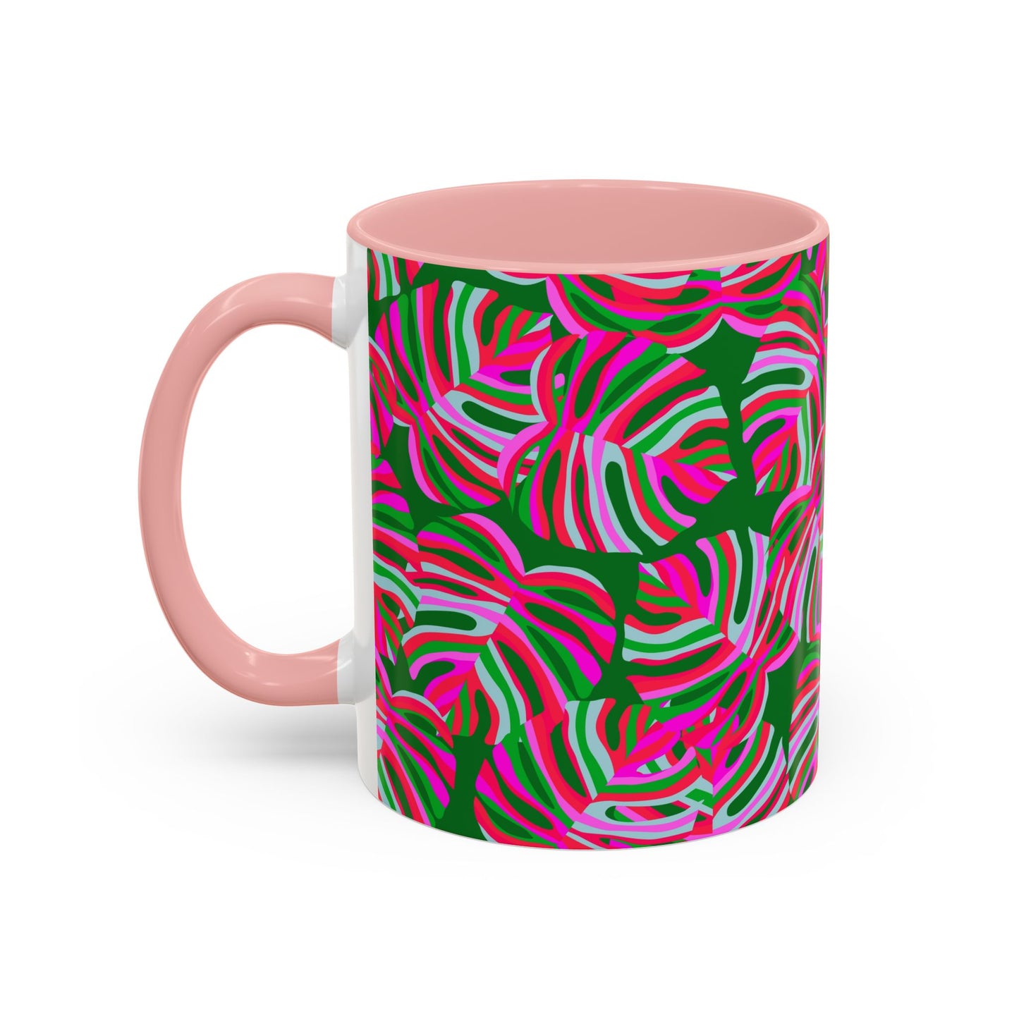 Accent Coffee Mug (11, 15oz), Monstera Pink Pop / Various Colors