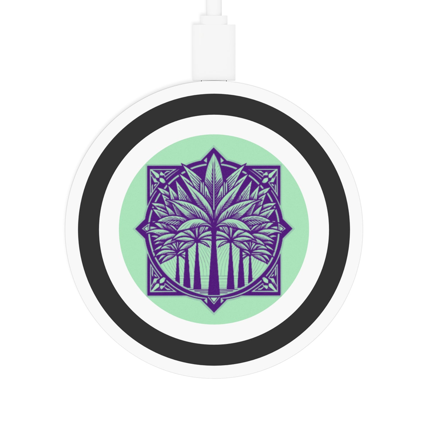 Quake Wireless Charging Pad - Deco Palm Trees, Mint Green