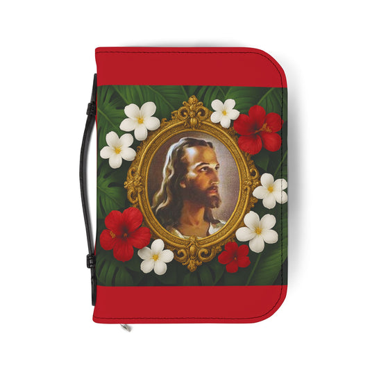 Tropical Jesus Bible Cover, Dark Red / Floral Bible Protector, Christian Church Accessories